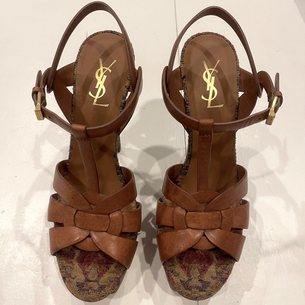 Saint Laurent Tribute 105 Platform Sandal Tapestry Marrakech
